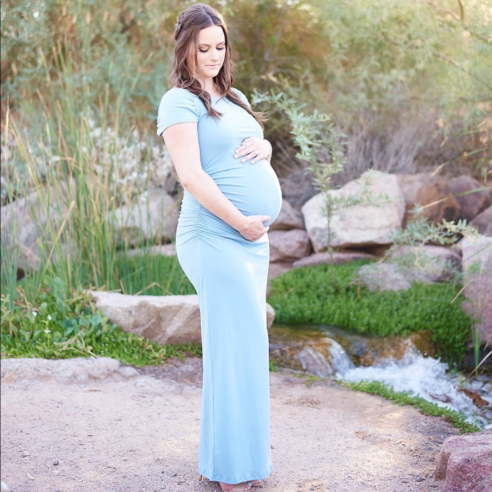 Dusty blue maternity photoshoot dress